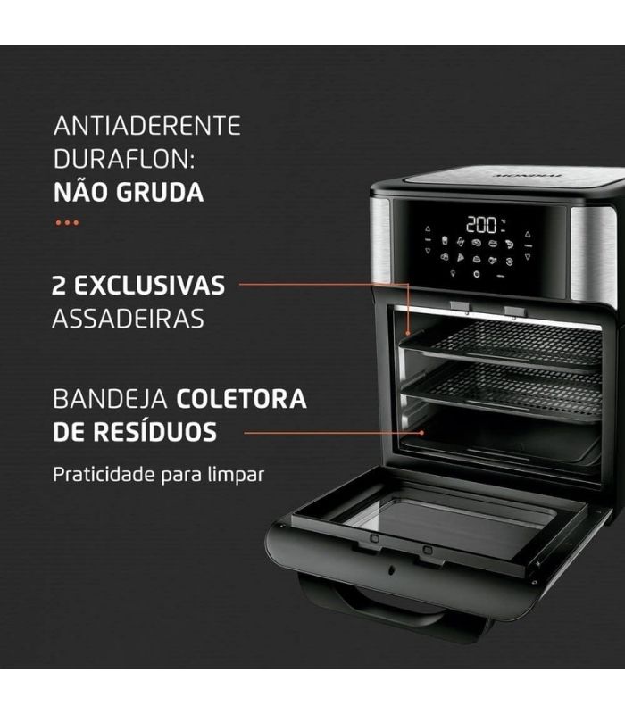 air fryer forno 12l mondial aberta
