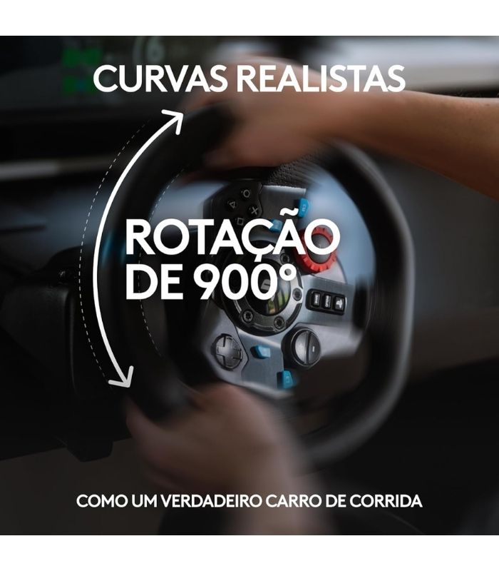 pessoa pilotando com o volante logitech g29 e demonstrando a rotação de 900°