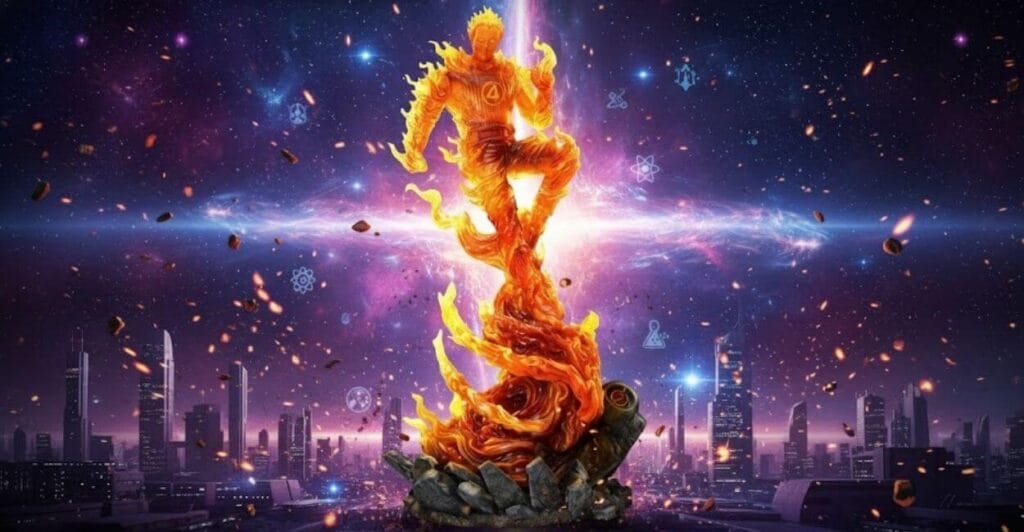estátua Tocha Humana Quarteto Fantástico Human Torch Art Scale 1/10