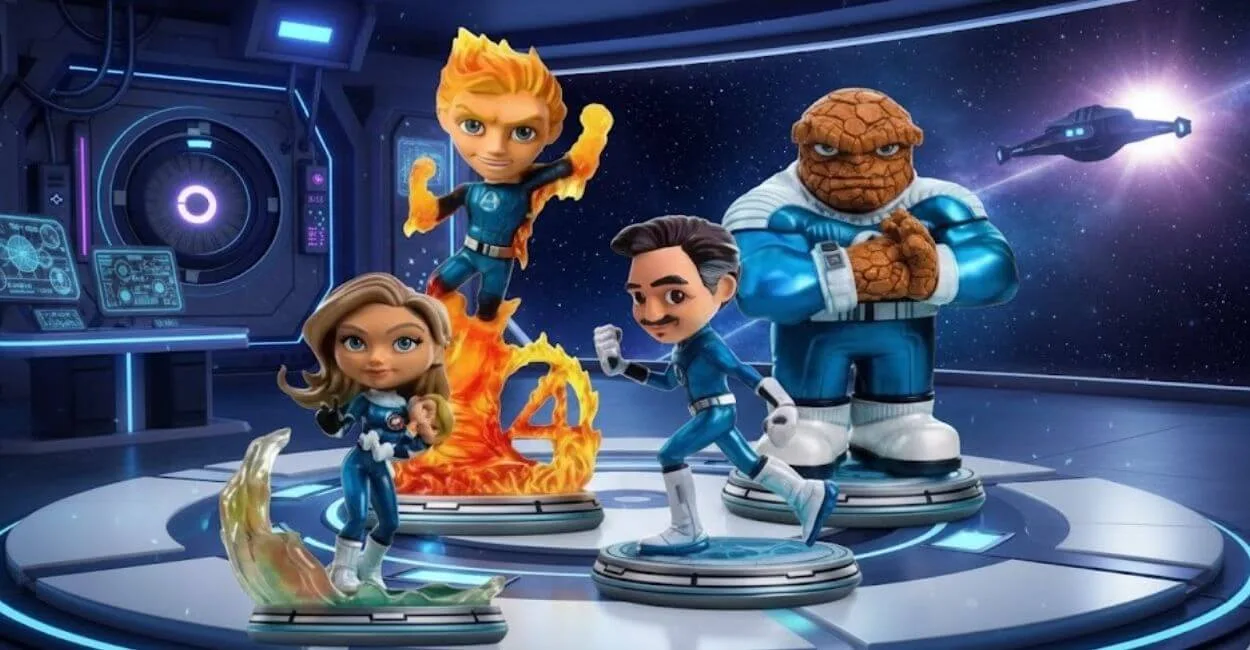 O Quarteto Fantástico Brilha em Nova Coleção MiniCo 1 estátuas Mini Co Fantastic Four Metallic Version Iron Studios