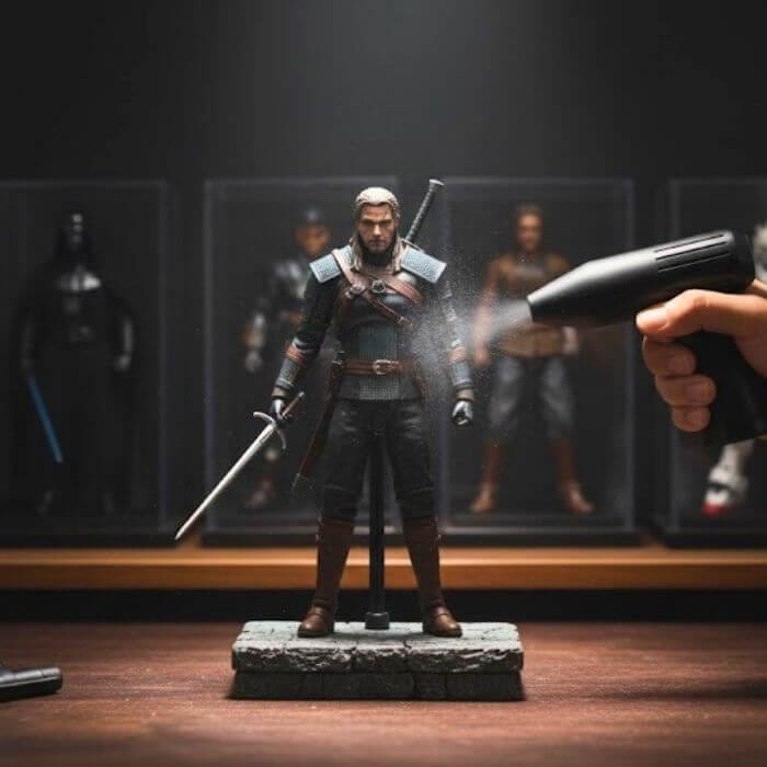 Como Limpar e Conservar Suas Action Figures sem Danificar a Pintura 2 Como limpar e conservar suas action figures sem estragar Geralt de Rivia com soprador