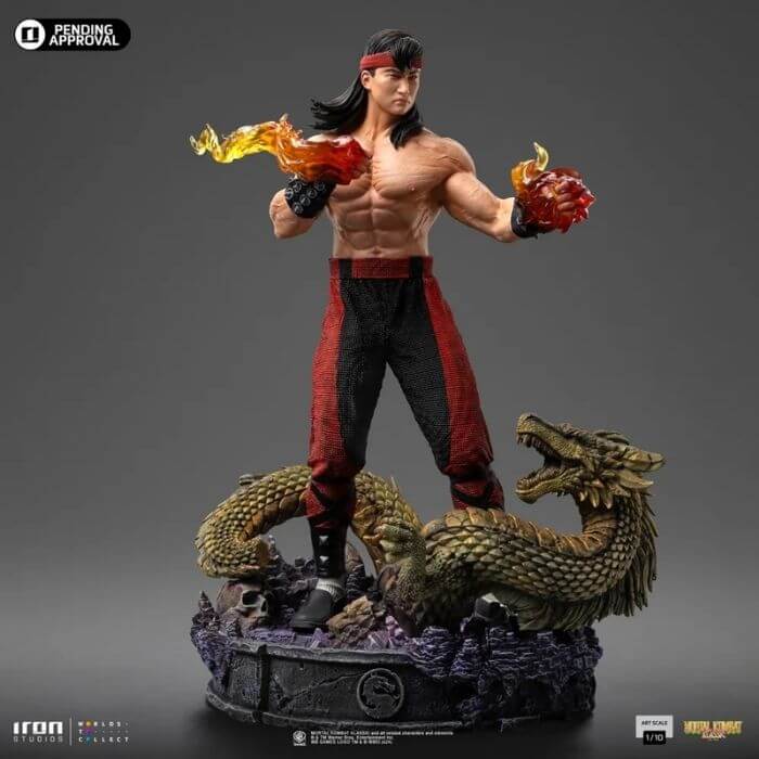 estátua Liu Kang Mortal Kombat Art Scale 1/10 punhos de fogo