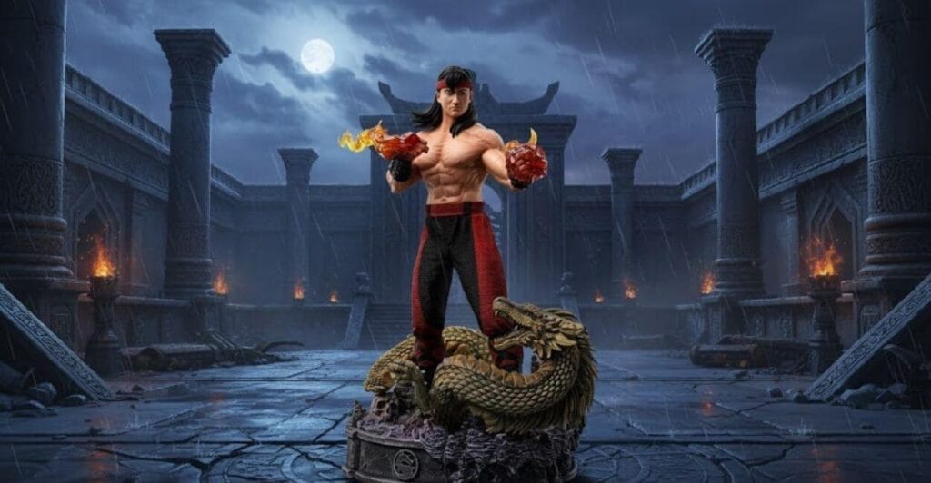 estátua Liu Kang Mortal Kombat Art Scale 1/10 punhos de fogo